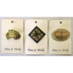 NWT Collectible MAX & MOLLY Handcrafted Pins USA 3 Total Vintage Whimsical